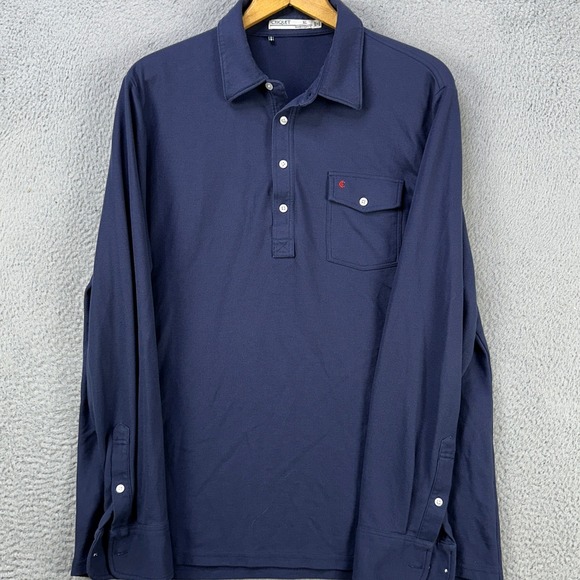 Criquet Mens Polo Shirt XL Blue 100% Pima Cotton Long Sleeve Rugby Casual Pocket